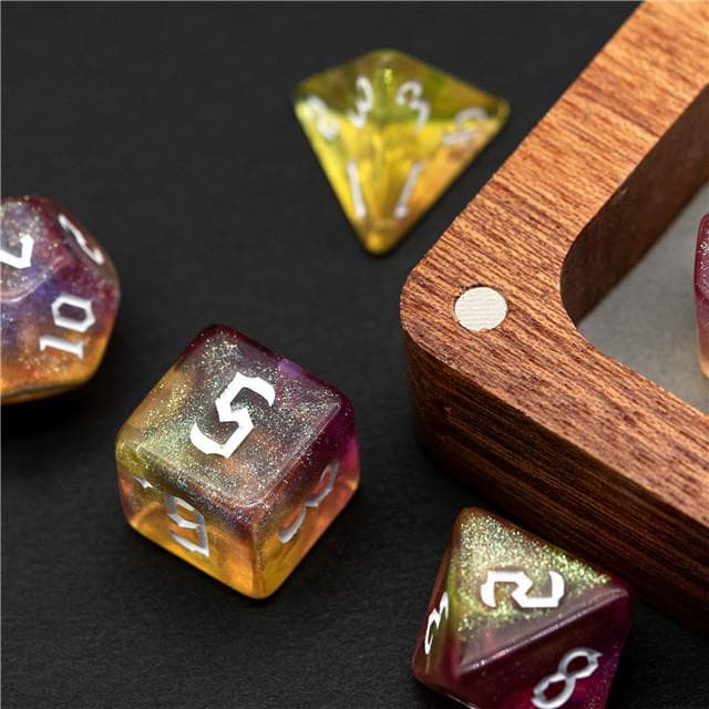 Polyhedral Dice Set | Acrylic | "Inferno Thorns" White Ink | Set of 7 (D0120)