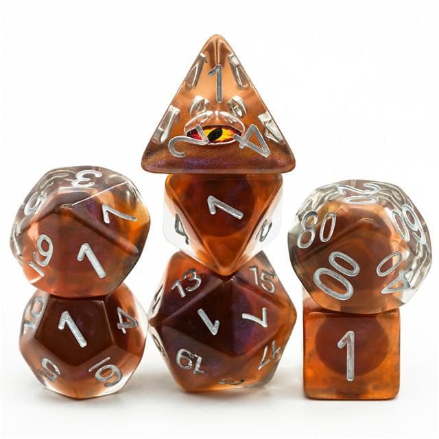 Polyhedral Dice Set | Resin | "Fire Dragon's Eye" | Set of 7 (D0115)