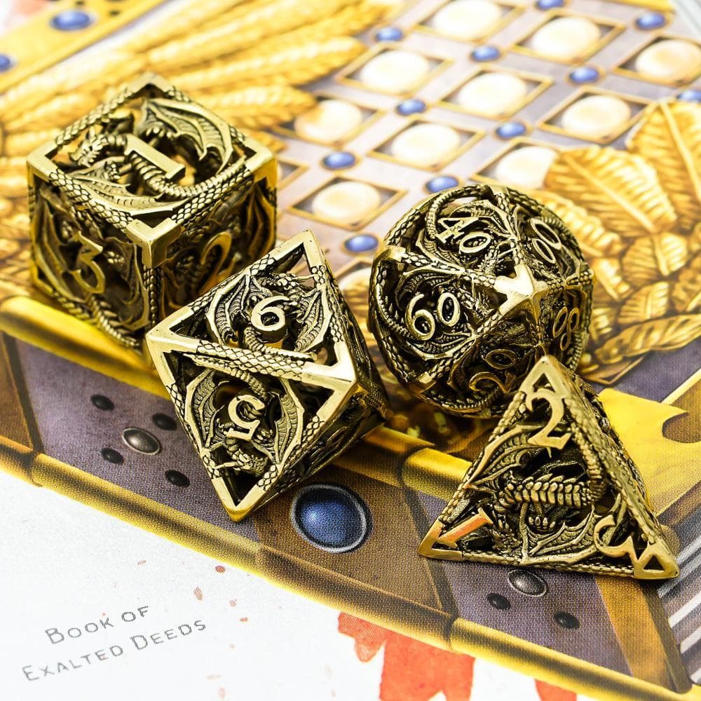 Metal Dice | Hollow "Dragon" Bronze | Set of 7