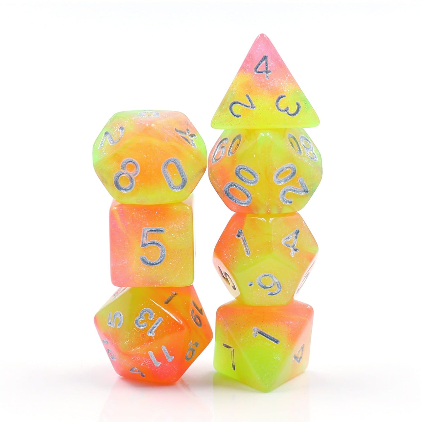 Polyhedral Dice Set | Acrylic | "Heat Shimmer" (Silver Ink) | Set of 7 (D0051)