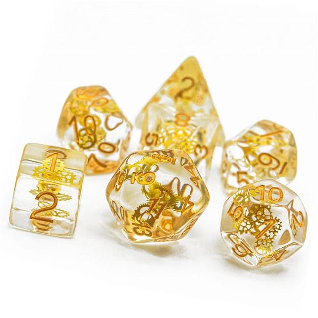 RPG Dice | "Clockwork Gears" Suspended Gear | Set of 7