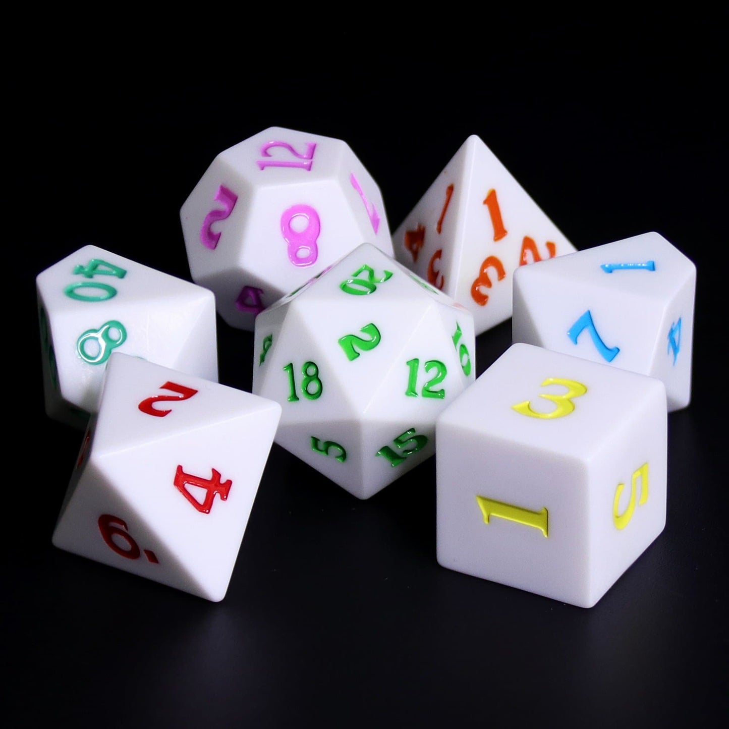 Polyhedral Dice Set | Acrylic | "Spectrum" (Sharp Edged) | Set of 7 (D0017)