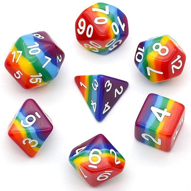 Polyhedral Dice Set | Acrylic | Solid Rainbow Layer | Set of 7 (D0069)