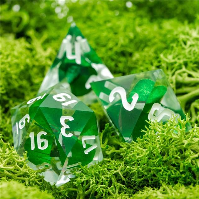Polyhedral Dice Set | Resin | "Lucky Clover" (Sharp Edged) | Set of 7 (D0206)