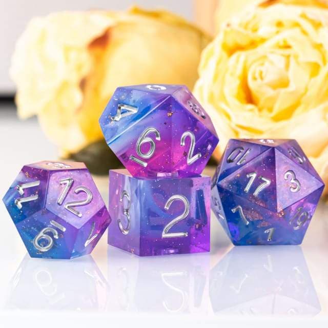 RPG Dice | "Blueberry Sparkle" (Sharp Edged) | Set of 7
