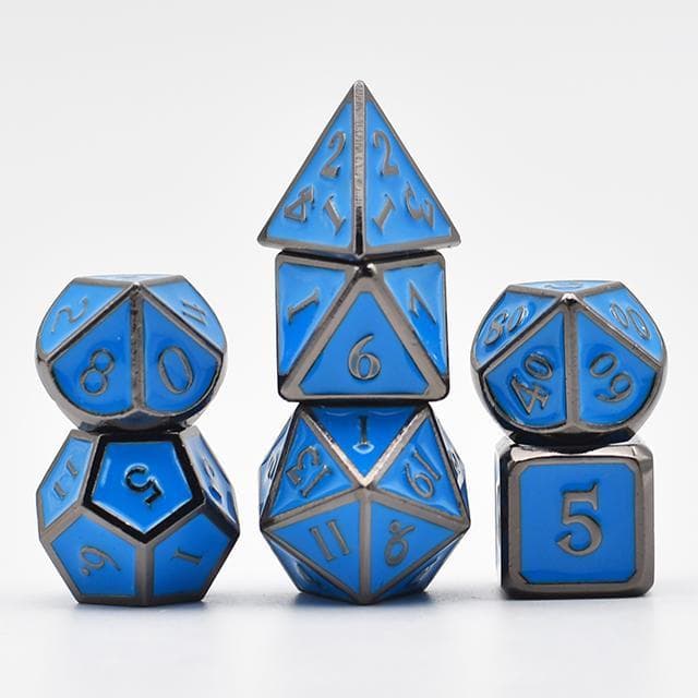 Metal Dice | Blue Enamel w/Iron | Set of 7