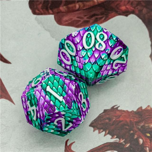 Metal Dice | Dragon Scale Purple/Teal | Set of 7