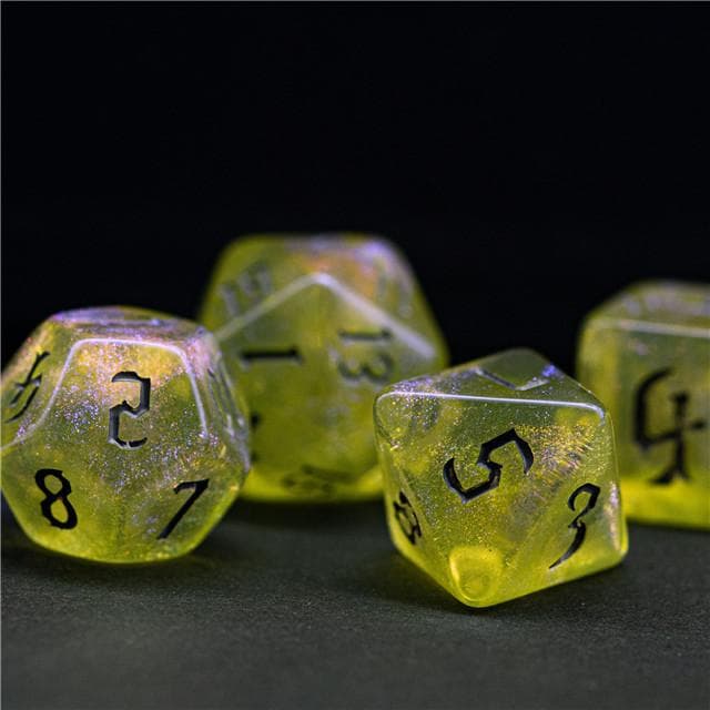Polyhedral Dice Set | Acrylic | "Firefly Thorns" Black Ink | Set of 7 (D0124)