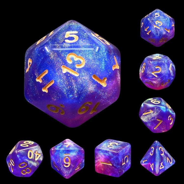 RPG Dice | "Enchanted Evening" Gold Ink | Set of 7