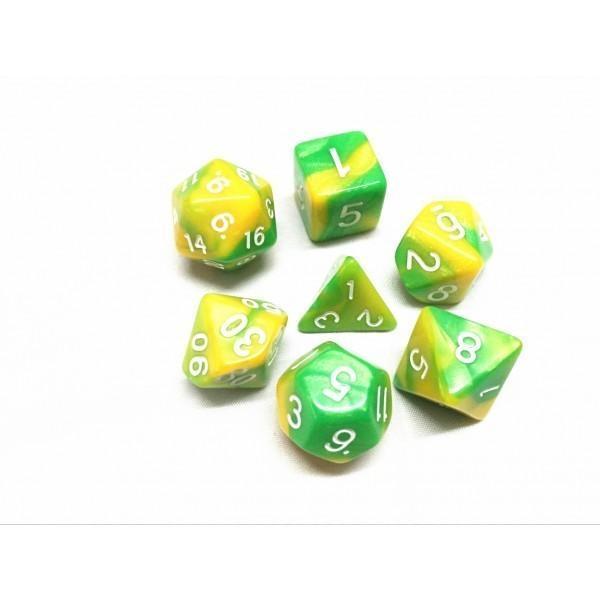 Polyhedral Dice Set | Acrylic | "Lemon Lime" | Set of 7 (D0034)