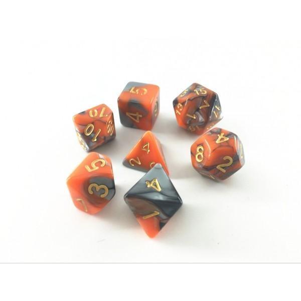RPG Dice | "Molten Steel" Blend Silver Orange | Set of 7