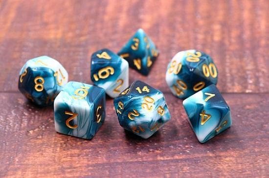 RPG Dice - Blend White Transparent Teal - Set of 7