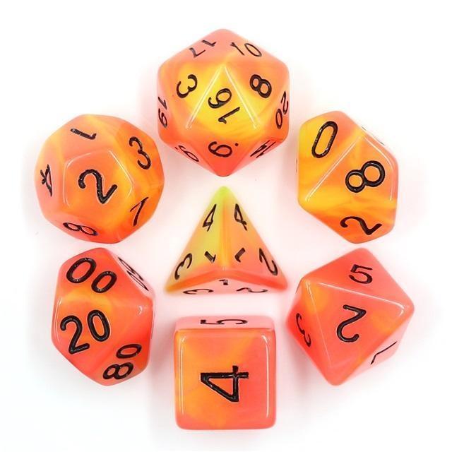 RPG Dice 7 Set - Glow in the Dark "Smouldering Embers" (Red Yellow)
