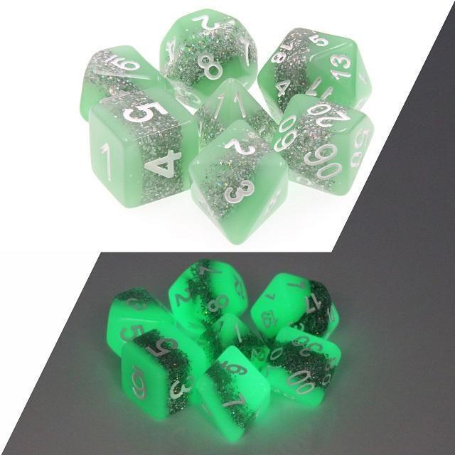 RPG Dice - "Thunderstorm" Glow in the Dark Glitter - Set of 7