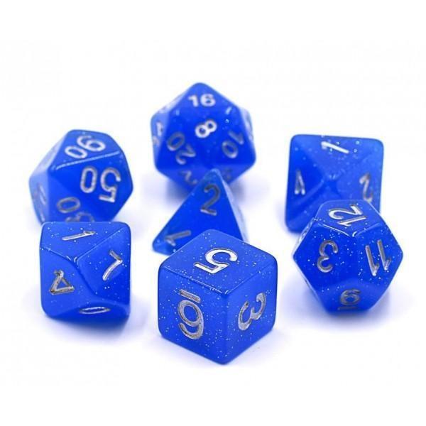 Polyhedral Dice Set | Acrylic | Translucent Deep Blue Glitter | Set of 7 (D0065)