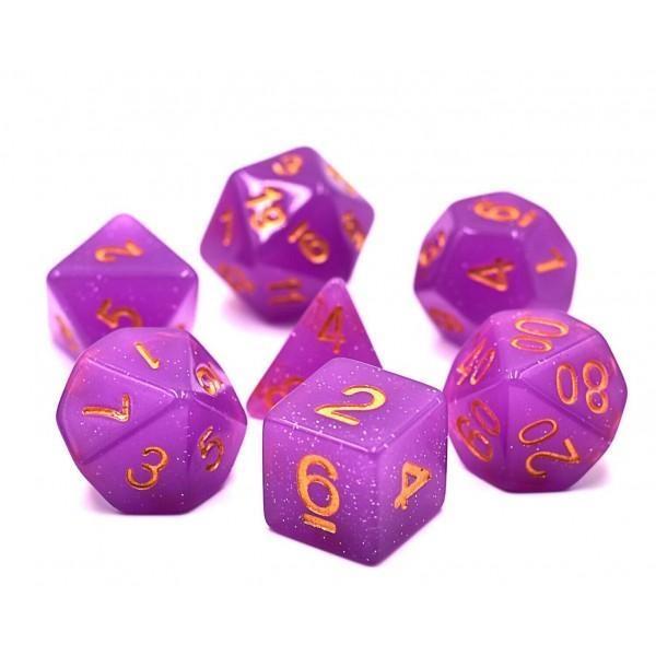 Polyhedral Dice Set | Acrylic | Translucent Purple Glitter | Set of 7 (D0071)