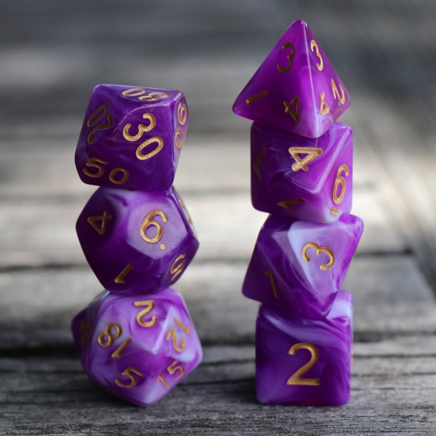 RPG Dice - Blend White w/ Transparent Purple - Set of 7