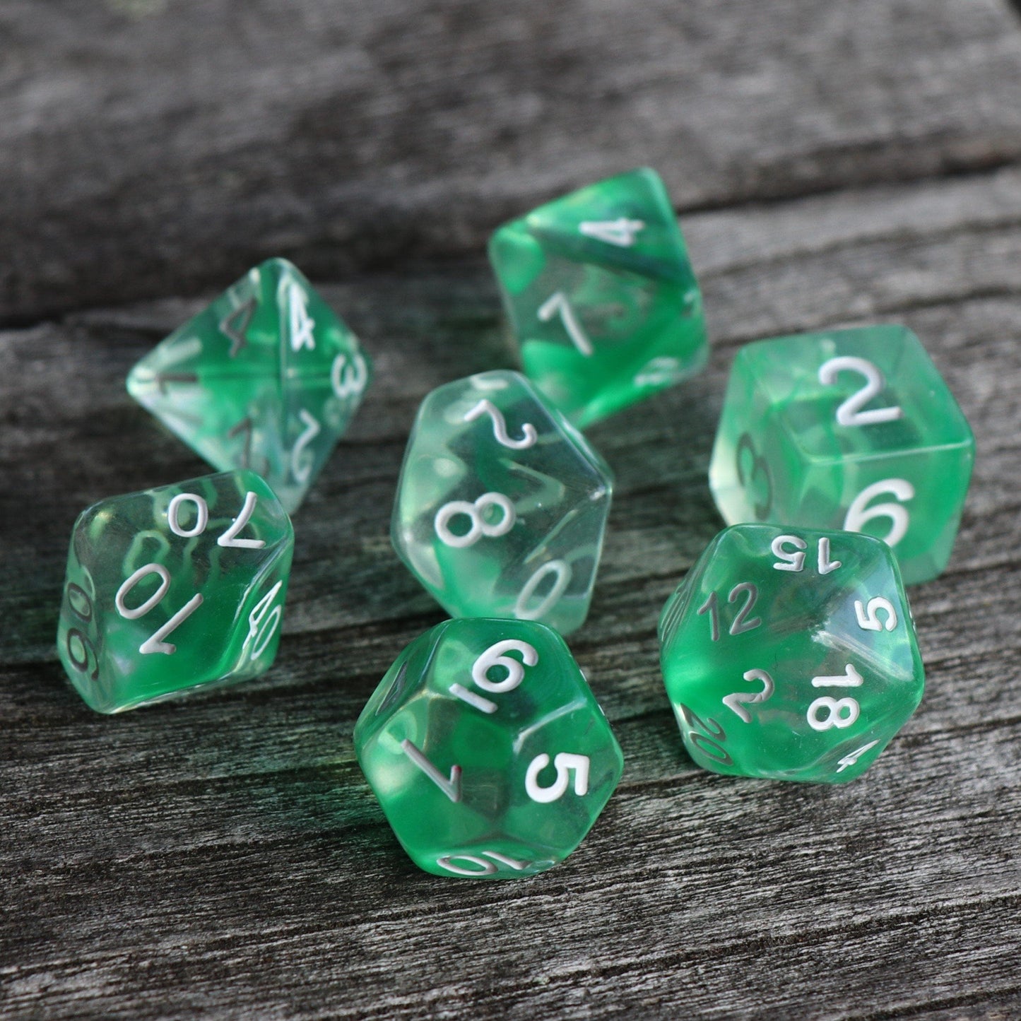 Polyhedral Dice Set | Acrylic | "Blood Alchemy" Green | Set of 7 (D0030)