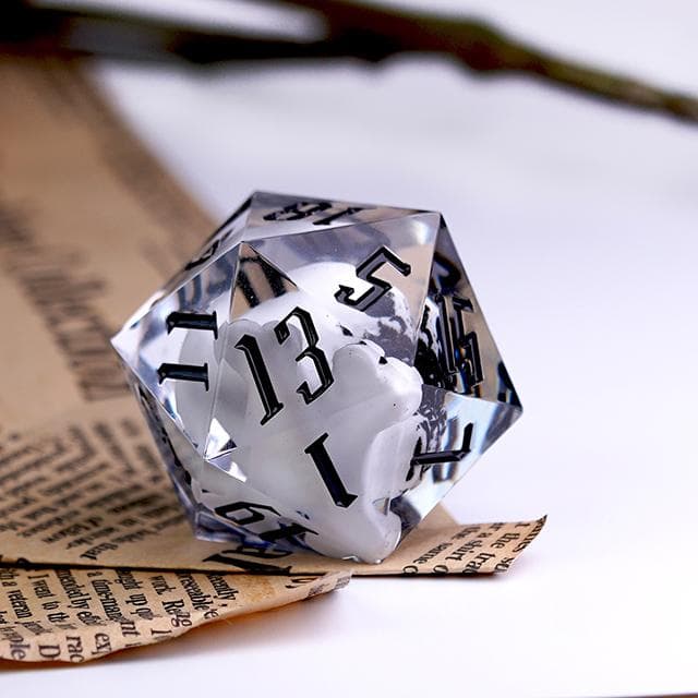 Large d20 (33mm) | Suspended Skull in Clear Resin