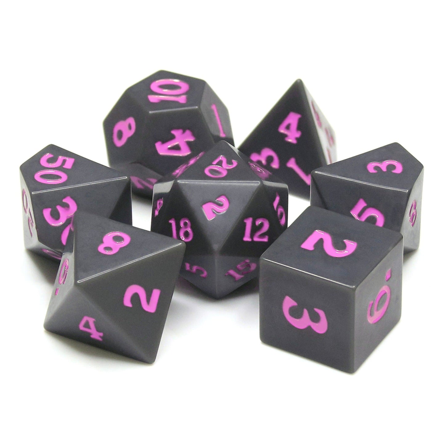 Polyhedral Dice Set | Acrylic | Slate w/ Purple Ink (Sharp Edged) | Set of 7 (D0096)