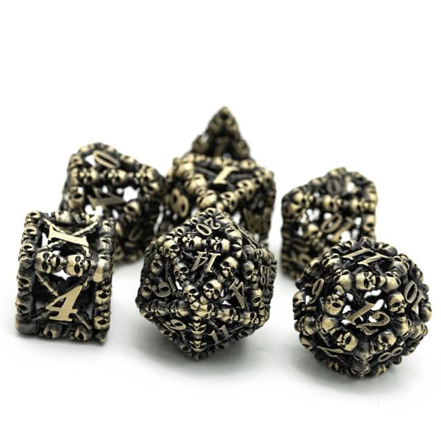 Metal Dice | Hollow "Skull" Bronze | Set of 7
