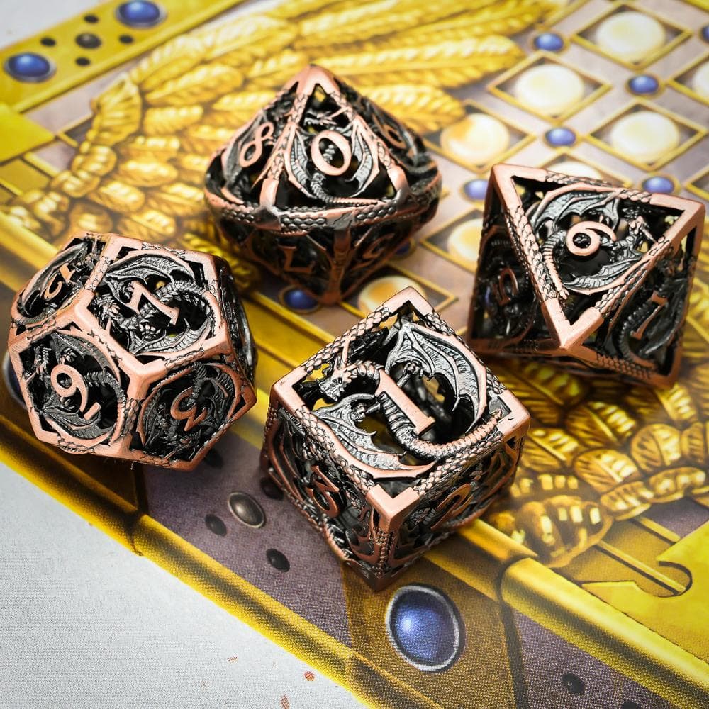 Metal Dice | Hollow "Dragon" Copper | Set of 7