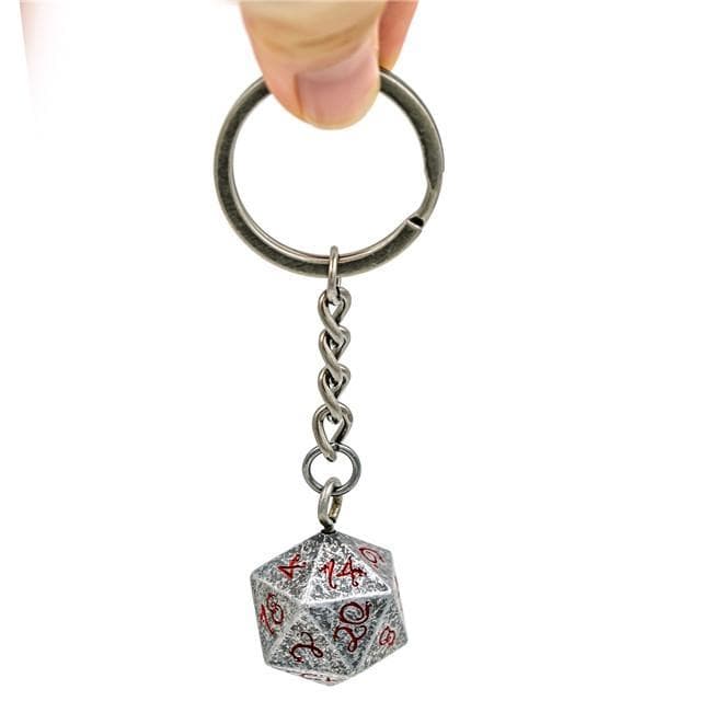 Weathered Silver d20 Dice Keychain | Red Ink Dragon