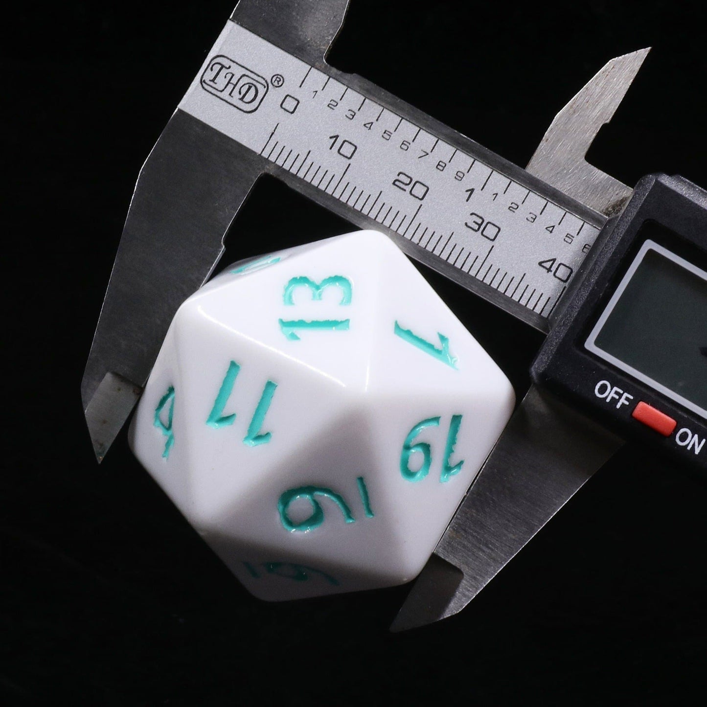 Huge d20 (40mm) | White w/ Teal Ink
