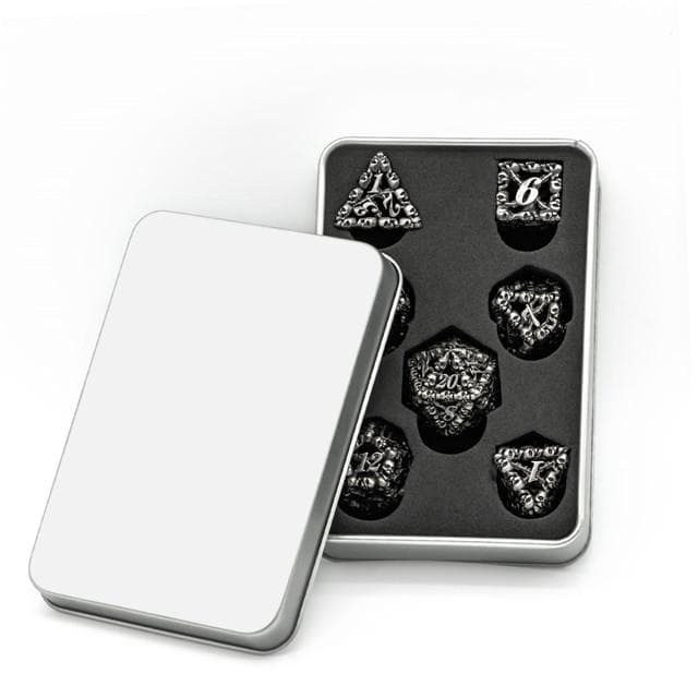 Metal Dice | Hollow "Skull" Silver | Set of 7