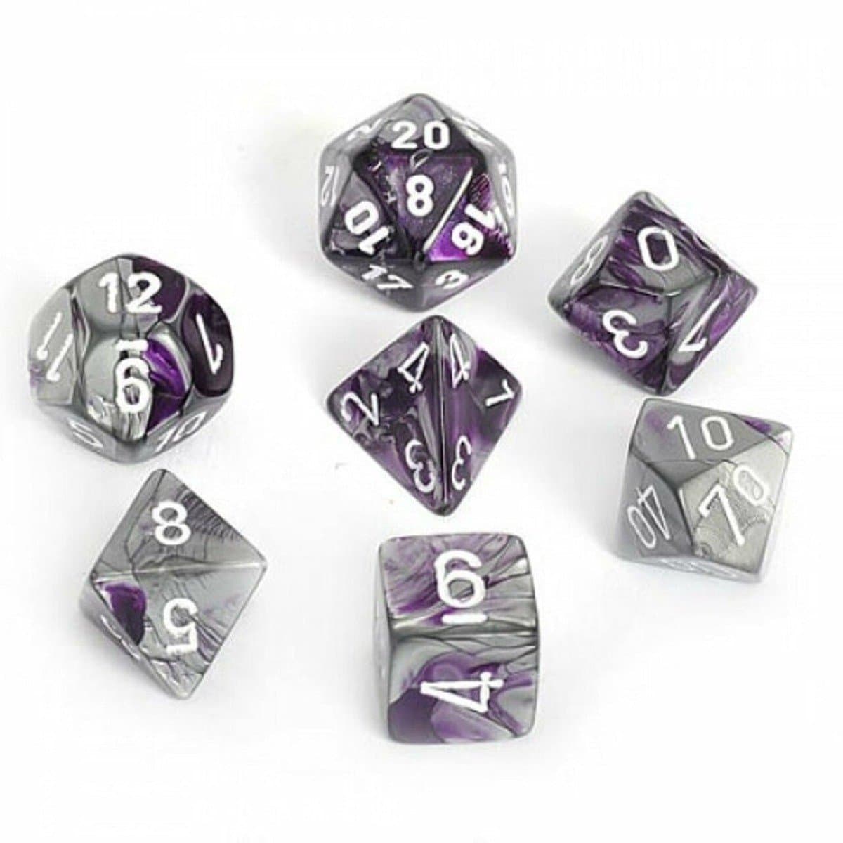 Chessex | Polyhedral Dice Set | Acrylic | Gemini Purple-Steel/white (CHX 26432)