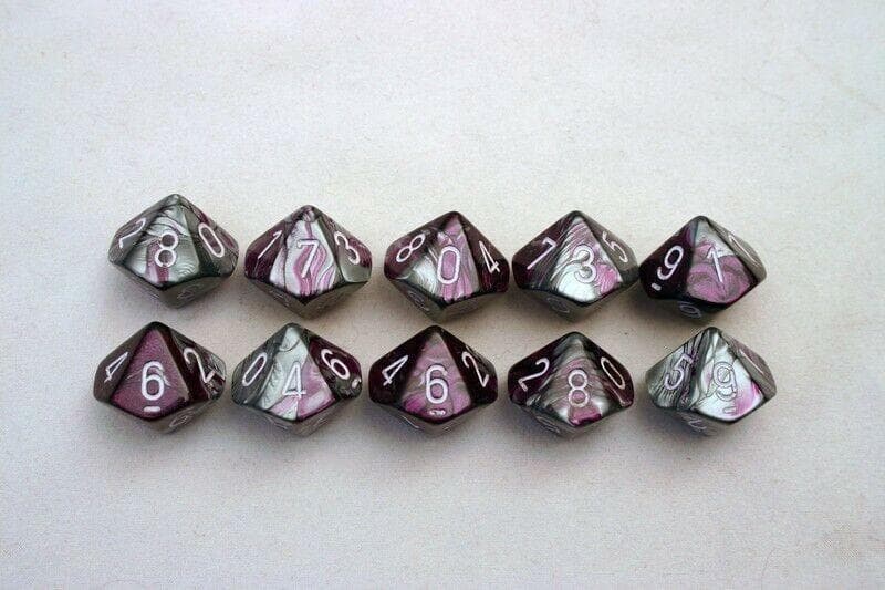 Chessex | d10 Set | Acrylic | Gemini Purple-Steel/white (10) (CHX 26232)