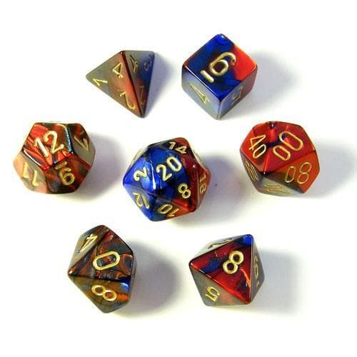 Chessex | Polyhedral Dice Set | Acrylic | Gemini Blue-Red/gold (CHX 26429)