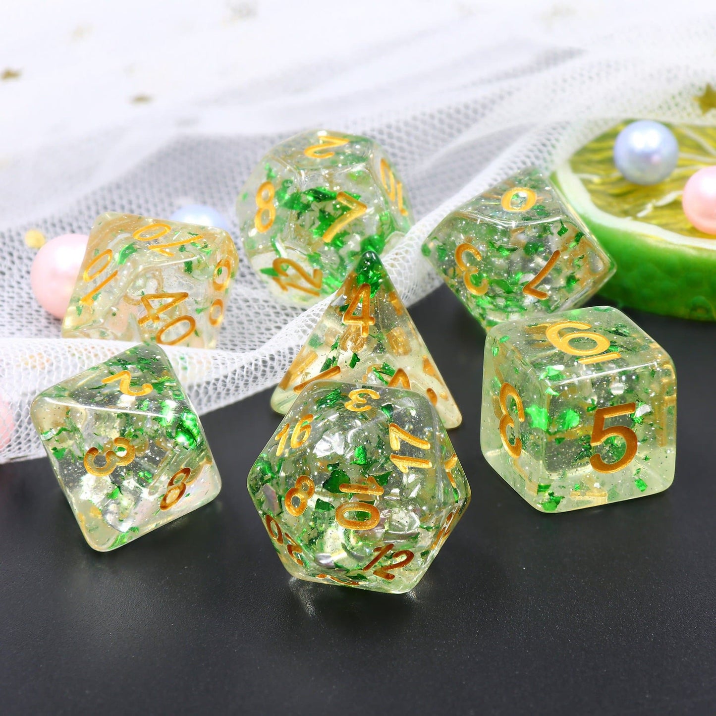 RPG Dice | "Emerald Shards" | Set of 7