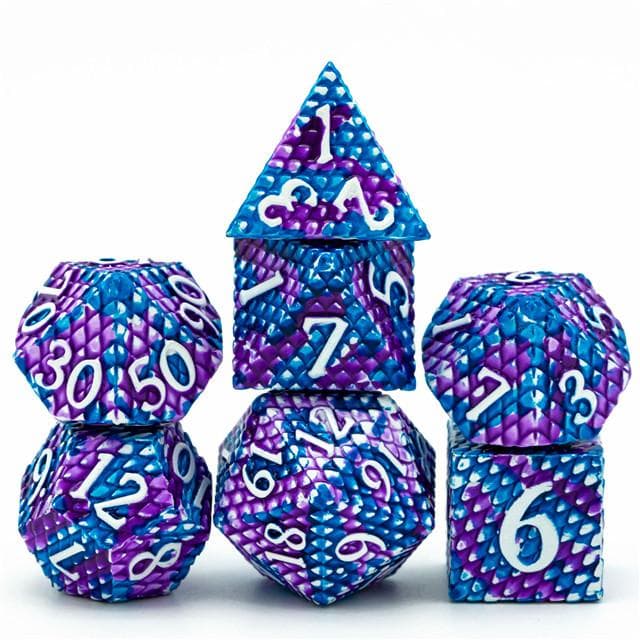 Metal Dice | Dragon Scale Purple/Blue | Set of 7