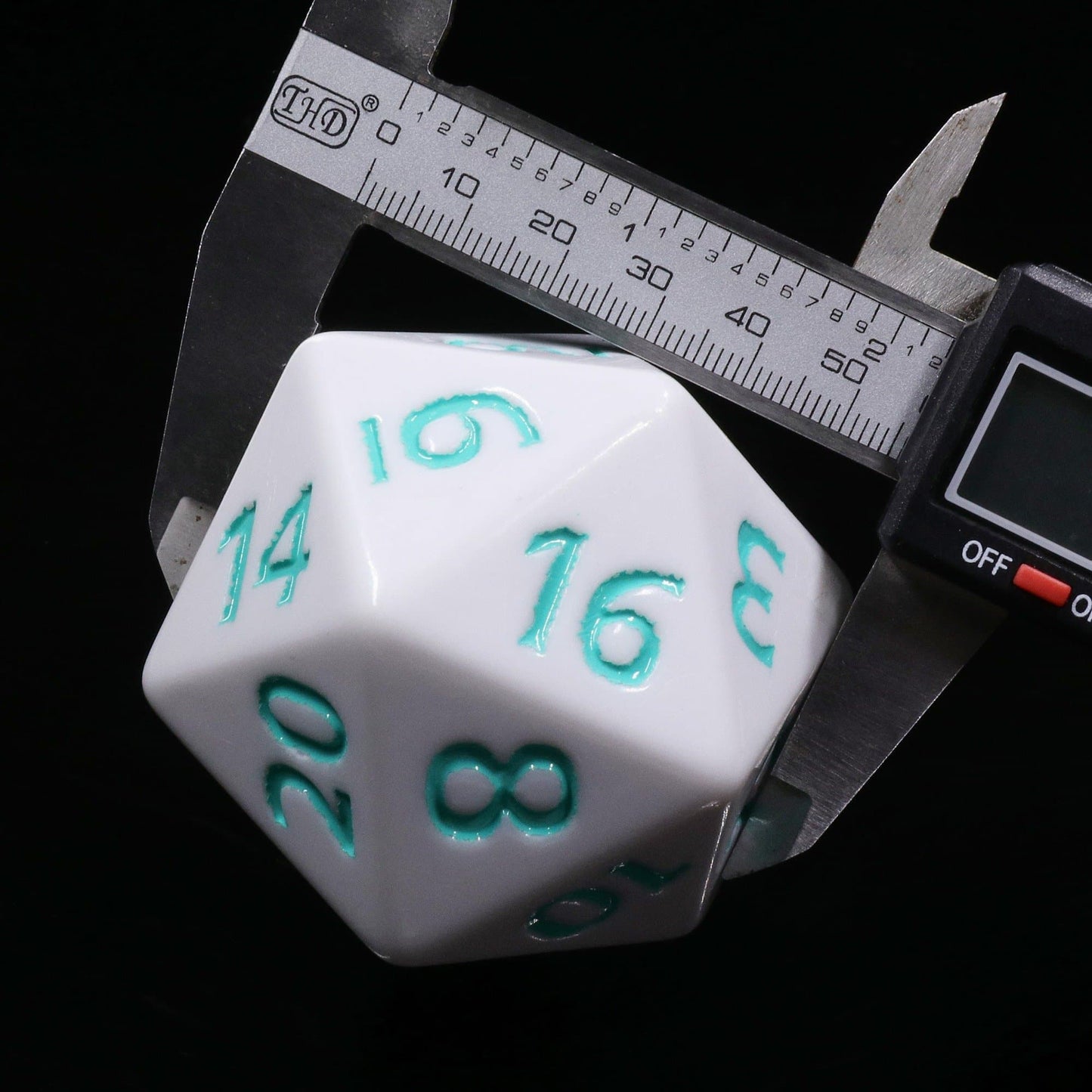 Colossal d20 (55mm) | White w/ Teal Ink