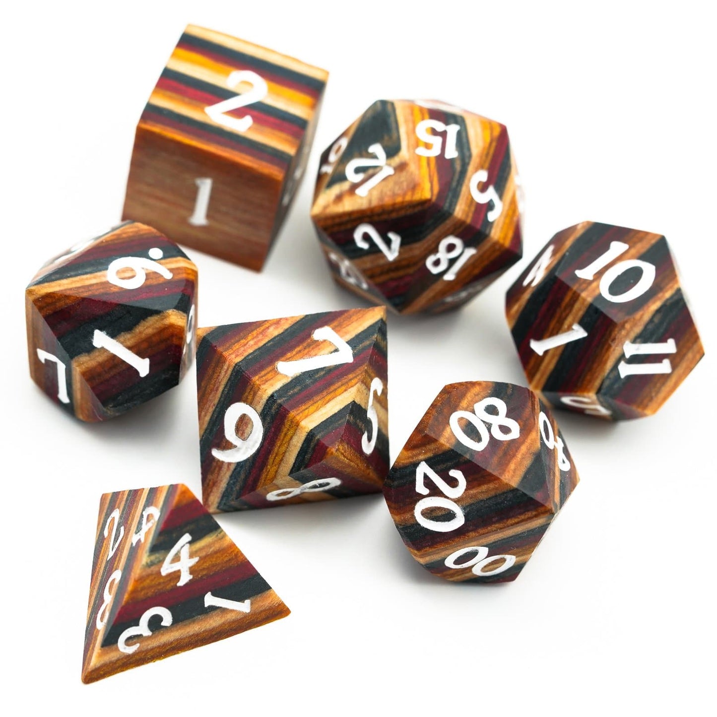 Wooden Dice | Tiger Stripe | Set of 7