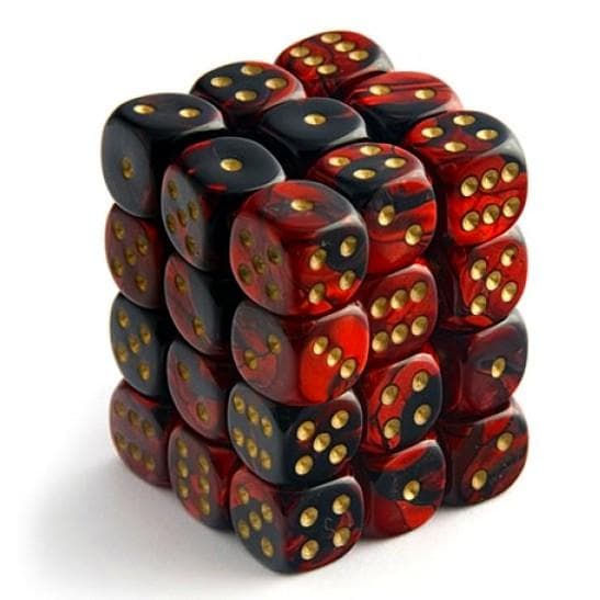 Chessex | d6 Dice Block | Acrylic | Gemini Black-Red/gold 12mm d6 (36 Dice) (CHX 26833)