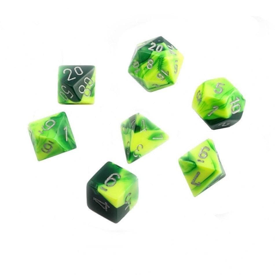 Chessex | Polyhedral Dice Set | Acrylic | Gemini Green-Yellow/silver (CHX 26454)