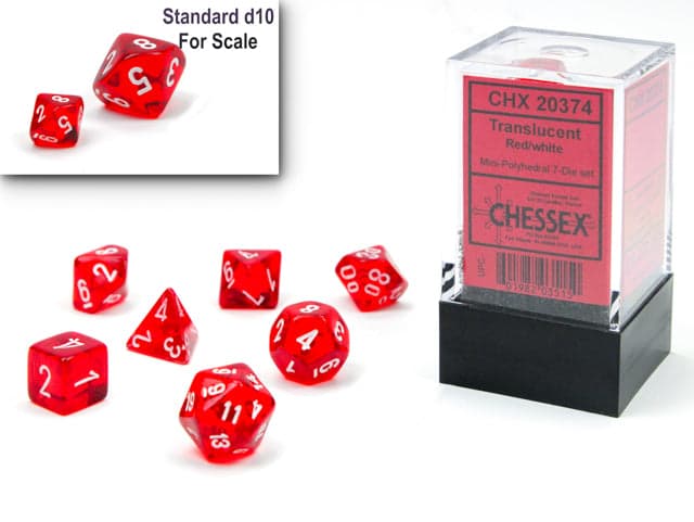 Chessex | Mini-hedral Dice Set | Acrylic | Translucent Red/white (CHX 20374)