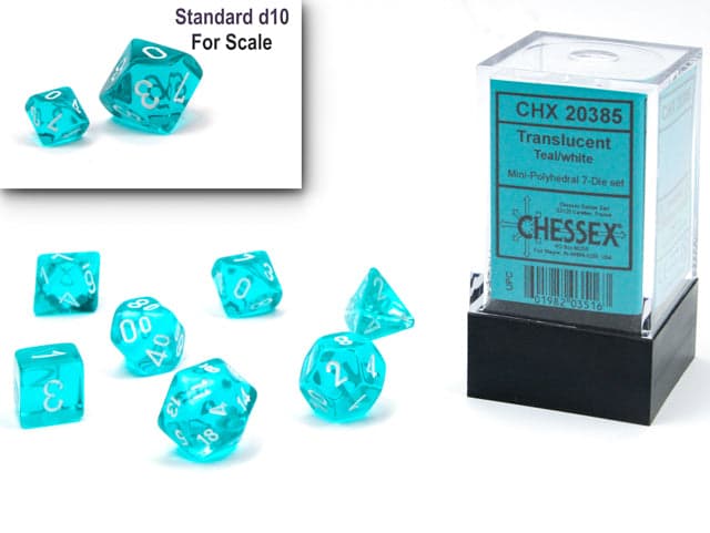 Chessex | Mini-hedral Dice Set | Acrylic | Translucent Teal/white (CHX 20385)