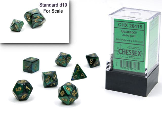 Chessex | Mini-hedral Dice Set | Acrylic | Scarab Jade/gold (CHX 20415)