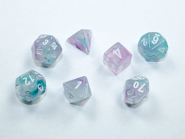 Chessex | Mini-hedral Dice Set | Acrylic | Nebula Wisteria/white (CHX 20545)