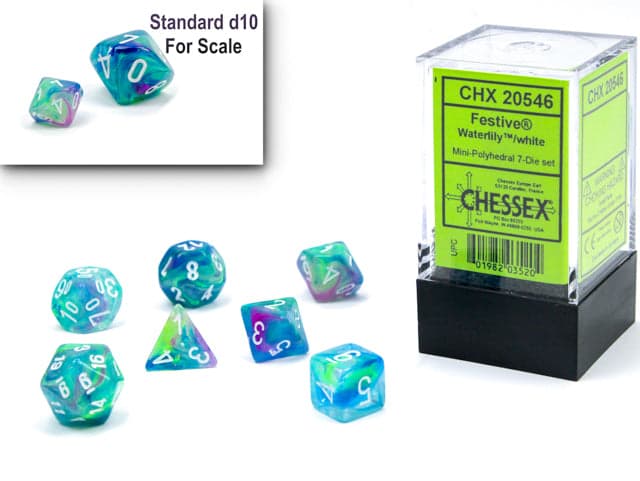 Chessex | Mini-hedral Dice Set | Acrylic | Festive Waterlily/white (CHX 20546)