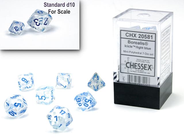 Chessex | Mini-hedral Dice Set | Acrylic | Borealis Icicle/light blue (CHX 20581)