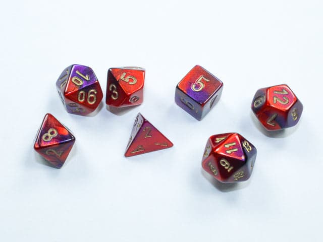 Chessex | Mini-hedral Dice Set | Acrylic | Gemini Purple-Red/gold (CHX 20626)