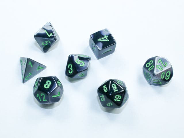 Chessex | Mini-hedral Dice Set | Acrylic | Gemini Black-Grey/green (CHX 20645)