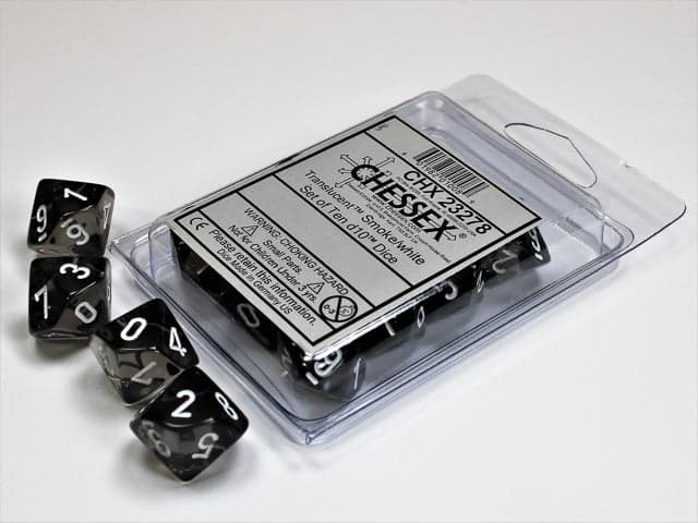 Chessex | d10 Set | Acrylic | Translucent Smoke/white (10) (CHX 23278)