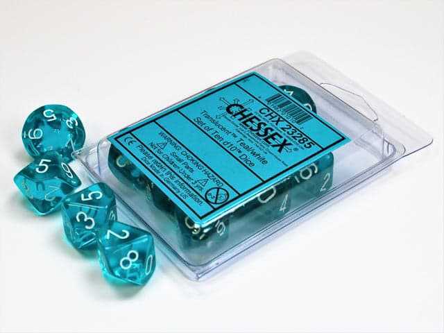 Chessex | d10 Set | Acrylic | Translucent Teal/white (10) (CHX 23285)