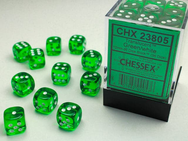 Chessex | 12mm D6 Dice Block | Translucent | Green/White (CHX23805)