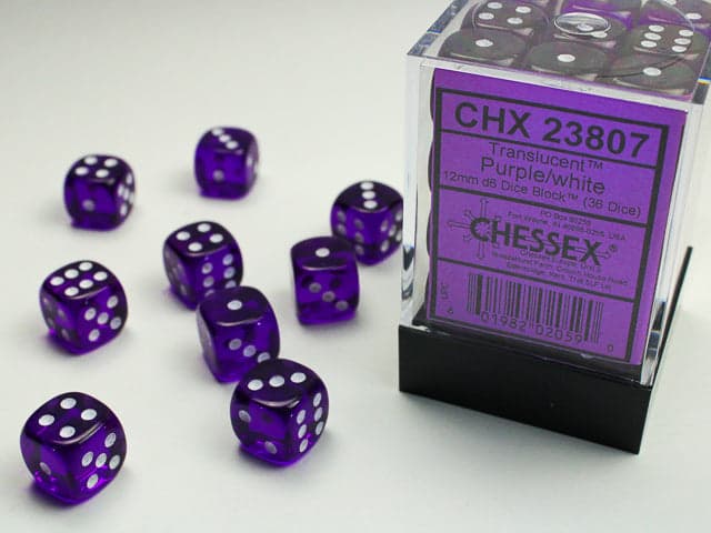 Chessex | 12mm D6 Dice Block | Translucent | Purple/White (CHX23807)